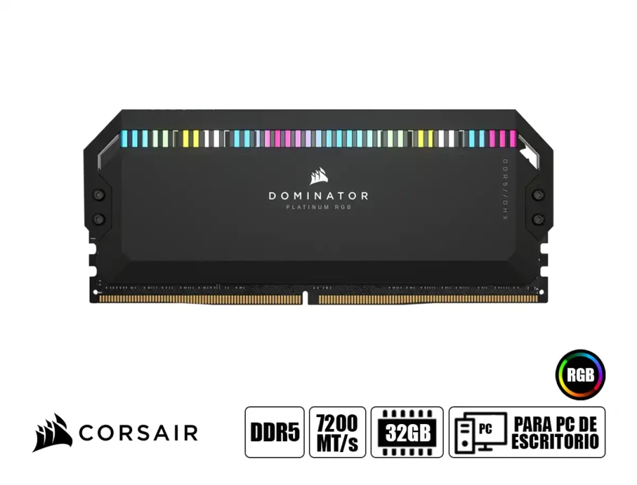 Memoria Ram Corsair Ddr5 32gb (16gbx2) Dominator Platinum (cmt32gx5m2x7200c34) 7200 Mhz, Rgb, Negro