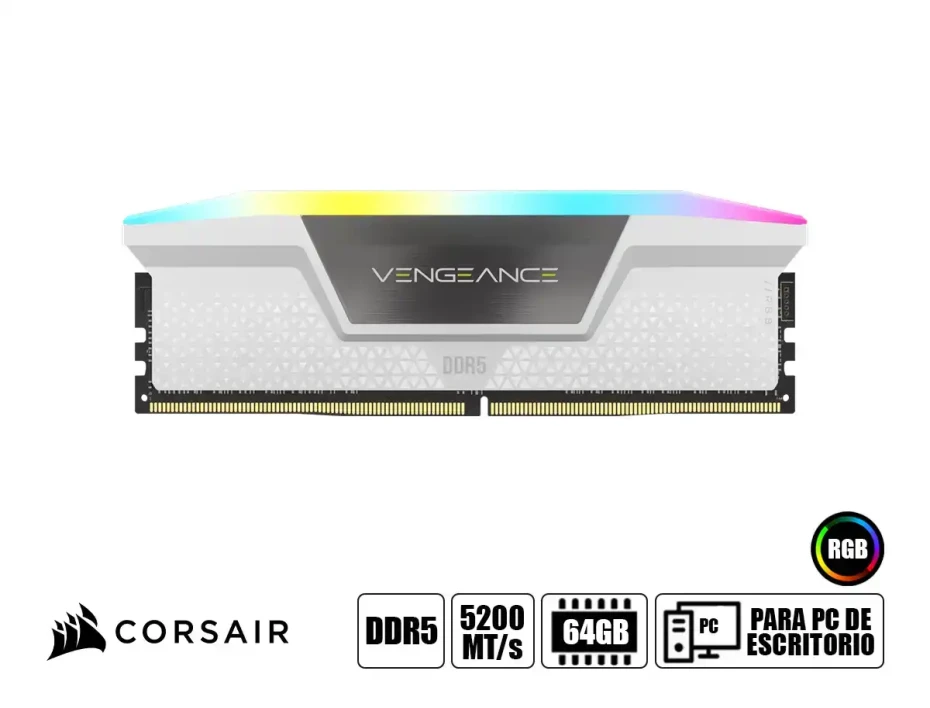 Memoria Ram Corsair Ddr5 64gb (32gbx2) Vengeance Rgb White (cmh64gx5m2b5200c40w) 5200 Mt/s