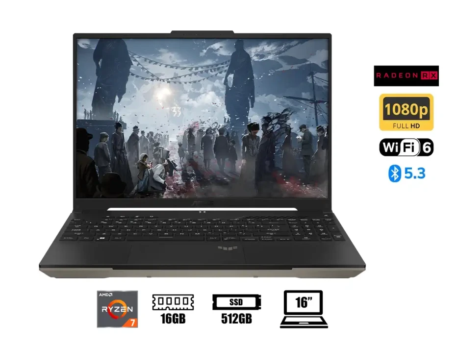 Laptop Asus Ryzen 7-7435hs Tuf A16 Advantage Edition Gaming (fa617nsr-ms73) 16" Wuxga 165hz, Ram 16gb, Ssd 512gb, Rx 7600s 8gb, Win11, Sandstorm