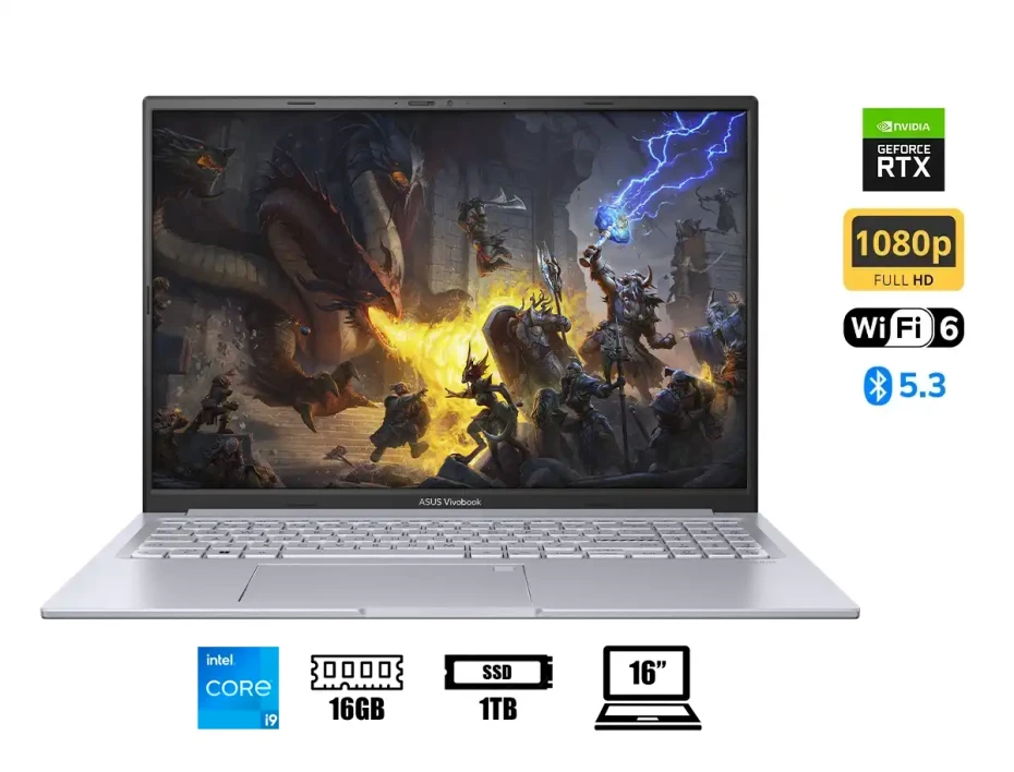 Laptop Asus Core I9-13900h Vivobook (k3605vu-ws96) 16" Fhd 120hz, Ram 16gb, Ssd 1tb, Nvidia Rtx 4050 6gb, Win11, Cool Silver, 13gen.