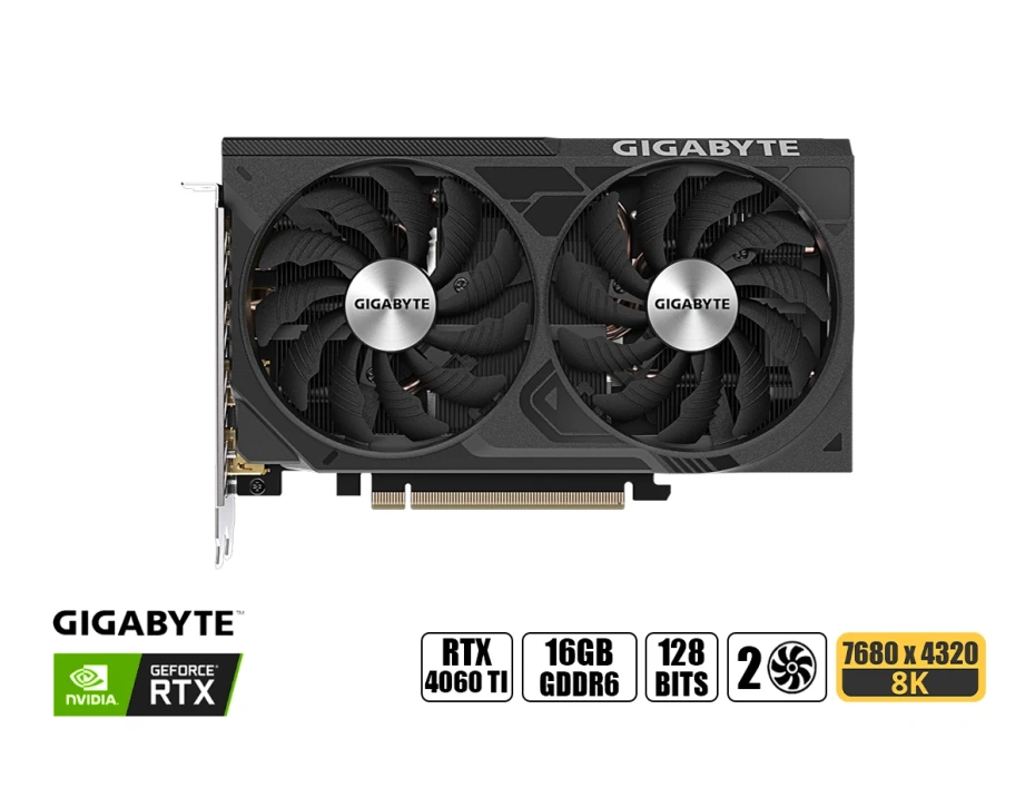 Tarjeta De Video Gigabyte Rtx 4060 Ti Windforce Oc 16gb Gddr6 (gv-n406twf2oc-16gd) Geforce Nvidia 128 Bits, 2 Ventiladores