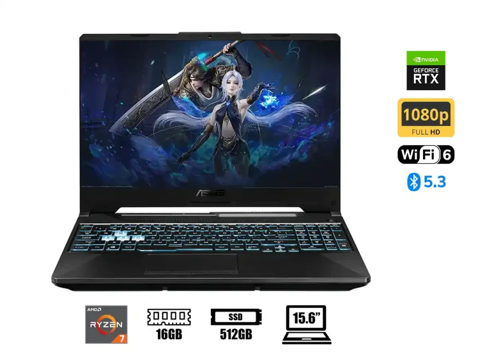Laptop Asus Ryzen 7 Tuf Gaming A15 R7-7435hs Fa506nfr-hn014 (90nr0ju7-m00280) 15.6" Fhd 144hz, Ram 16gb, Ssd 512gb, Nvidia Rtx 2050 4gb,&nbsp;s/s, Esp.