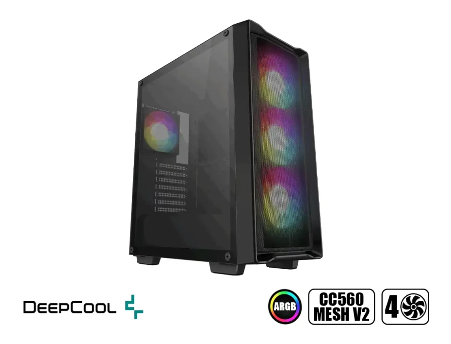 Case Deepcool Gaming Cc560 Mesh V2 S/fuente (r-cc560-bkama4-g-2) Panel De Vidrio, 4 Ventiladores, Negro, Argb