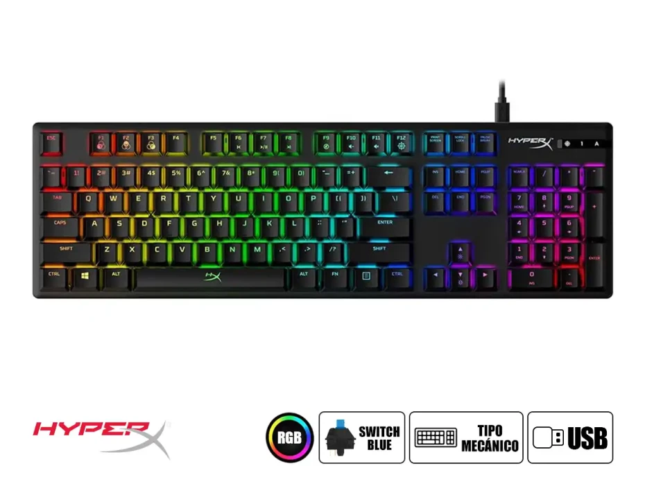 Teclado Hyperx Alloy Origins Switch Blue, Con Retroiluminacion Rgb, Color Negro (4p5p0ai#ac8)