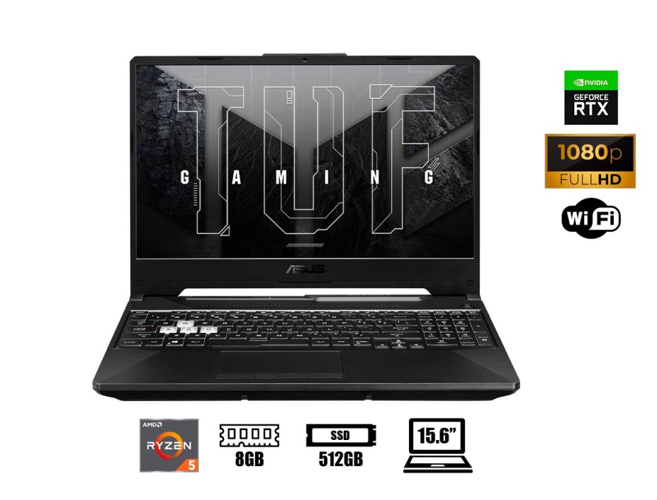 Laptop Asus Ryzen 5-7535hs Tuf Gaming A15 Fa506nc-hn006 (90nr0jf7-m007p0) 15.6" Fhd 144hz, Ram 8gb, Ssd 512gb, Nvidia Rtx 3050 4gb, S/s, Negro
