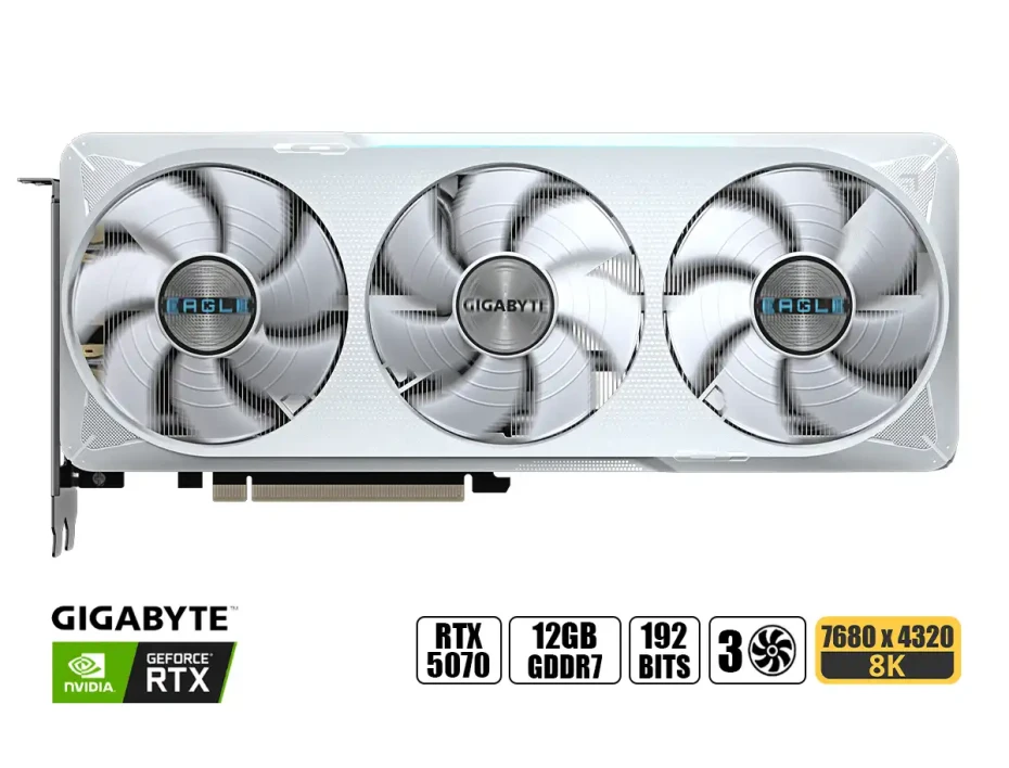 Tarjeta De Video Gigabyte Rtx 5070 12gb Gddr7 Eagle Oc Ice (gv-n5070eagleoc Ice-12gd) Blanco, Geforce Nvidia 192 Bits, 3 Ventiladores
