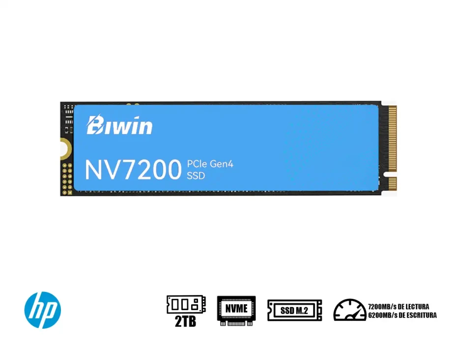 Unidad De Almacenamiento Ssd M.2 Pcie Hp Biwin Nv7200 2tb E, 2280 (bnv720002tb-rgx) 7200mb/s
