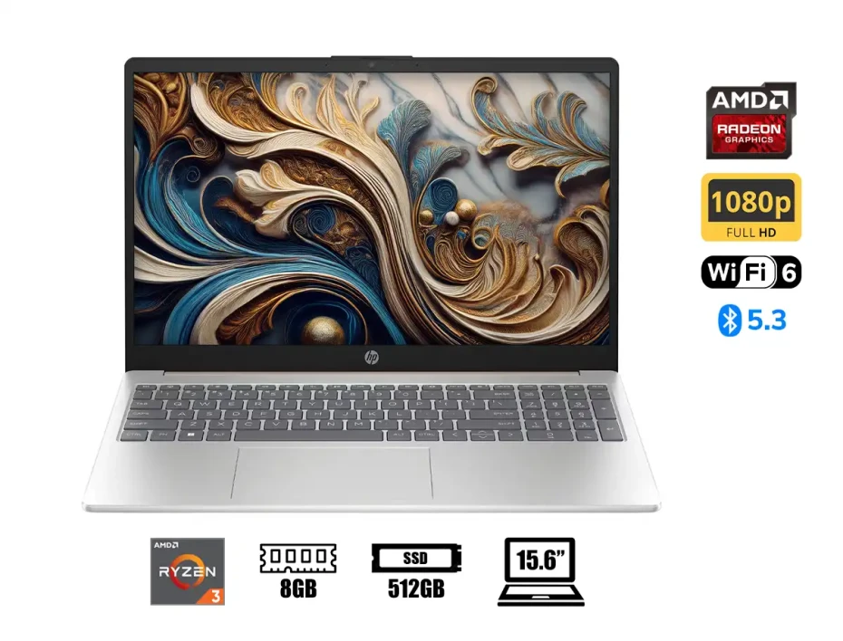 Laptop Hp Ryzen 3 7320u 15-fc0068la (a1ud2la#abm) Pantalla 15.6" Fhd, Ram 8gb, Ssd 512gb, Amd Radeon Graphics, Win11 Home, Color Dual