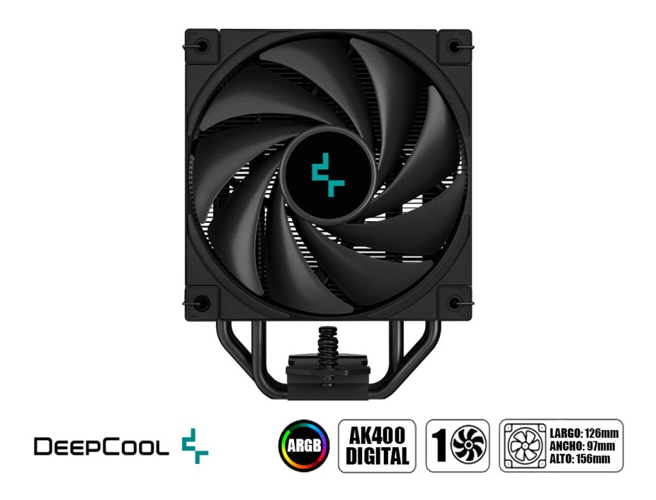 Cooler Para Procesador Deepcool Ak400 Digital (r-ak400-bkadmn-g) 1 Ventilador, 120mm, Led Argb, Negro