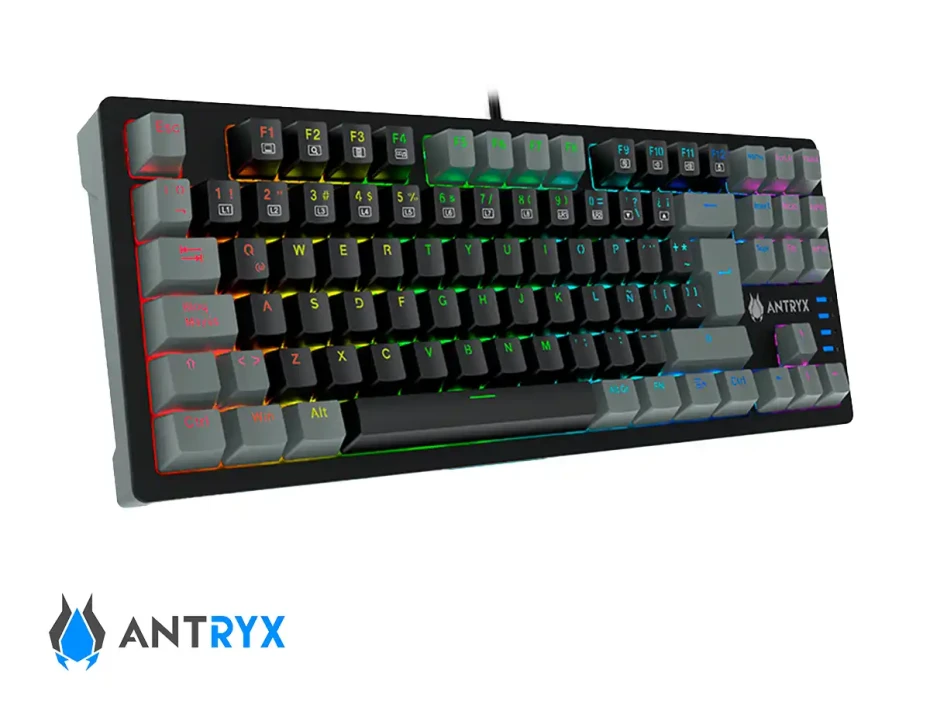 Teclado Gamer Antryx Chrome Storm Mk840l (amk-840lkgblr1-sp) Mecanico, Switch Blue, Negro Y Gris
