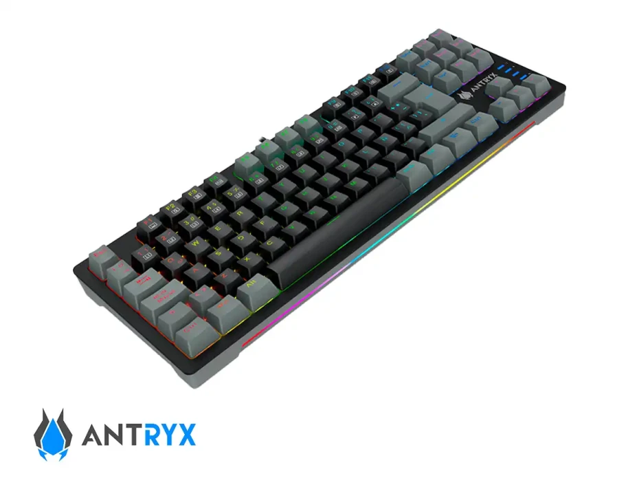 Teclado Gamer Antryx Chrome Storm Mk840l (amk-840lkgblr1-sp) Mecanico, Switch Blue, Negro Y Gris