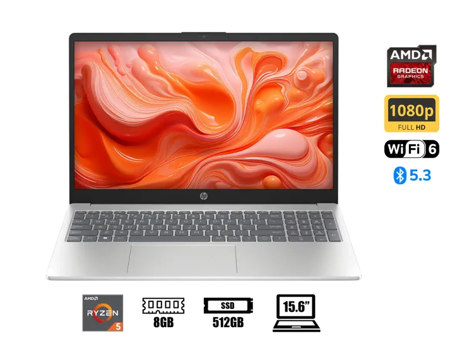 Laptop Hp Ryzen 5-7520u 15-fc0041 (b5th5ua#aba) Pantalla 15.6" Fhd Ips, Ram 8gb, Ssd 512gb, Win11, Natural Silver