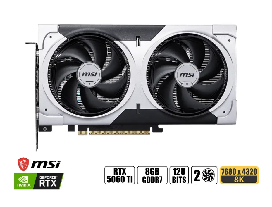 Tarjeta De Video Msi Rtx 5060 Ti 8gb Ventus 2x Oc Plus Gddr7 (rtx5060ti 8g Ventus 2x Oc Plus) Geforce Nvidia, 128 Bits, 2 Ventiladores