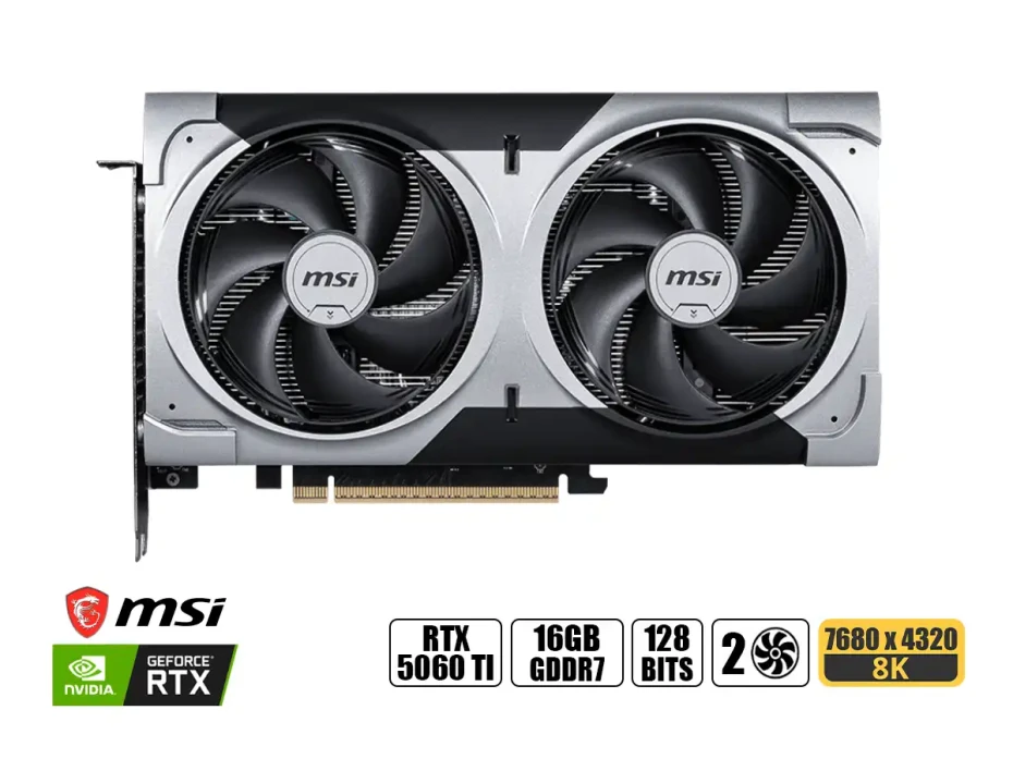 Tarjeta De Video Msi Rtx 5060 Ti 16gb Ventus 2x Oc Plus Gddr7 (rtx5060ti 16g Ventus 2x Oc Plus) Geforce Nvidia, 128 Bits, 2 Ventiladores