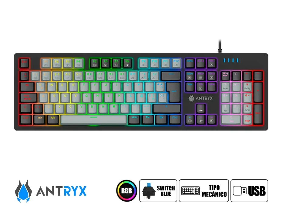 Teclado Gamer Antryx Chrome Storm Mk860l (amk-860lkgblr1-sp) Mecanico 100%, Switch Blue, Led Rgb