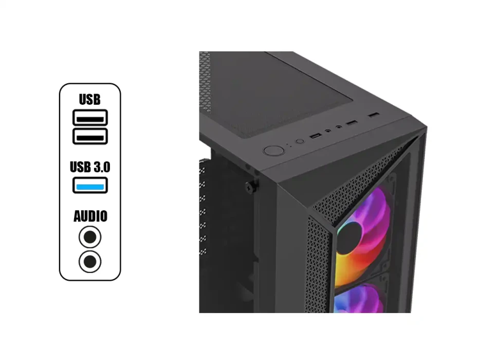Case Halion Geminis Cr30 Fuente 500w (geminis Cr30) Panel De Vidrio Templado, 4 Ventiladores, Negro
