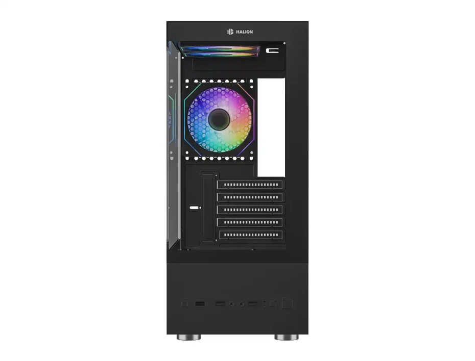 Case Halion Buffalo Cr41 Fuente 500w (buffalo Cr41) Panel De Vidrio Templado, 3 Ventiladores, Negro