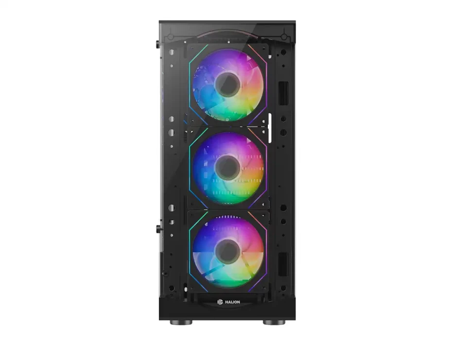 Case Halion Tauro Cr33 Fuente 500w (tauro Cr33) Panel De Vidrio Templado, 4 Ventiladores, Negro