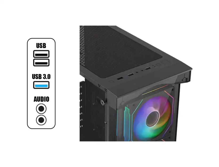 Case Halion Tauro Cr33 Fuente 500w (tauro Cr33) Panel De Vidrio Templado, 4 Ventiladores, Negro