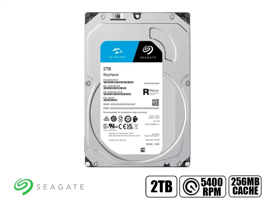 Disco Duro Seagate 2tb Skyhawk (st2000vx017) Cache 245mb, 5400 Rpm, 3.5", Sata 6, Para Video Vigilancia