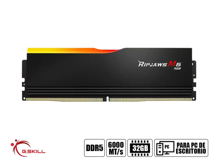 Memoria Ram G.skill Ddr5 32gb (16gbx2) Ripjaws M5 (f5-6000j3636f16gx2-rm5rk) 6000 Mhz Negro, Rgb