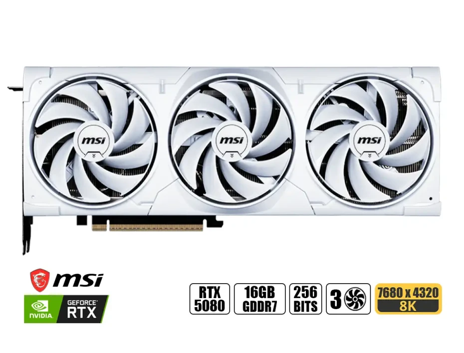 Tarjeta De Video Msi Rtx 5080 Ventus 3x Oc White 16gb Gddr7 (rtx 5080 16g Ventus 3x Oc Whit) Geforce Nvidia 256 Bits, 3 Ventiladores