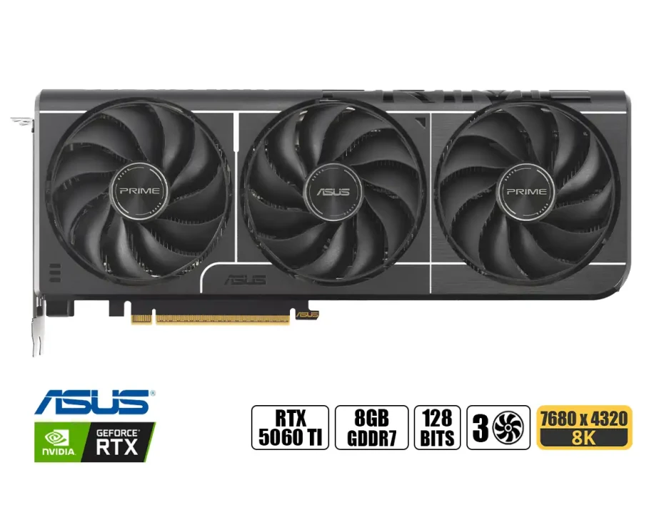Tarjeta De Video Asus Rtx 5060 Ti 8gb Prime Oc Gddr7 (rtx5060ti-8gb) Geforce Nvidia 128 Bits, 3 Ventiladores