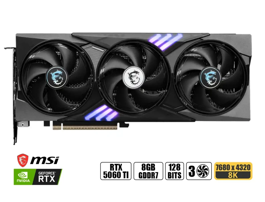 Tarjeta De Video Msi Rtx 5060 Ti 8gb Gaming Trio Oc Gddr7 (rtx 5060 Ti 8g Gaming Trio Oc) Geforce Nvidia, 128 Bits, 3 Ventiladores