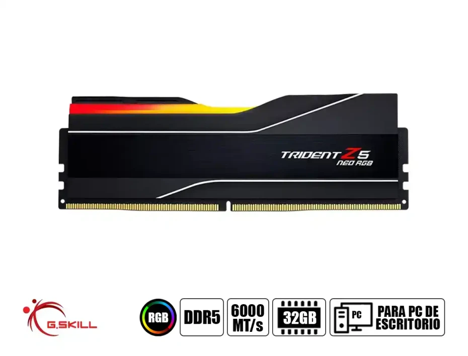 Memoria Ram G.skill Ddr5 32gb (16gbx2) Trident Z5 Neo Rgb (f5-6000j3038f16gx2-tz5nr) 6000 Mt/s, Negro, Cl 30, Amd Expo - Intel Xmp 3.0
