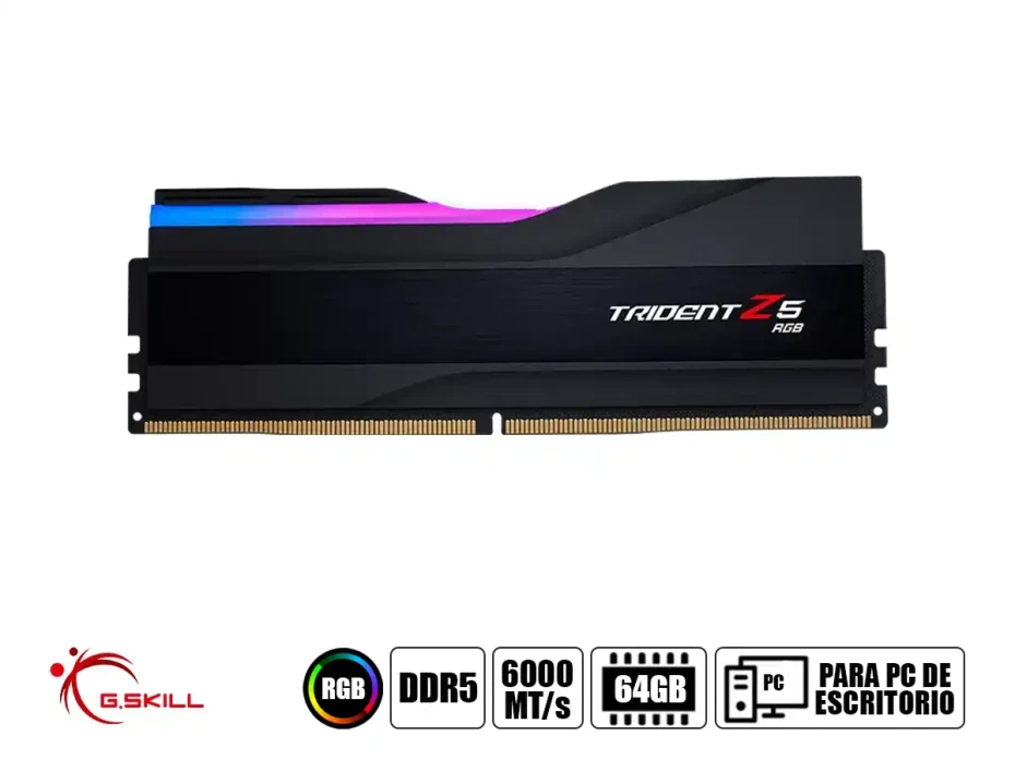 Memoria Ram G.skill Ddr5 64gb (32gbx2) Trident Z5 Rgb (f5-6000j3636f32gx2-tz5rk) 6000 Mt/s, Negro, Rgb