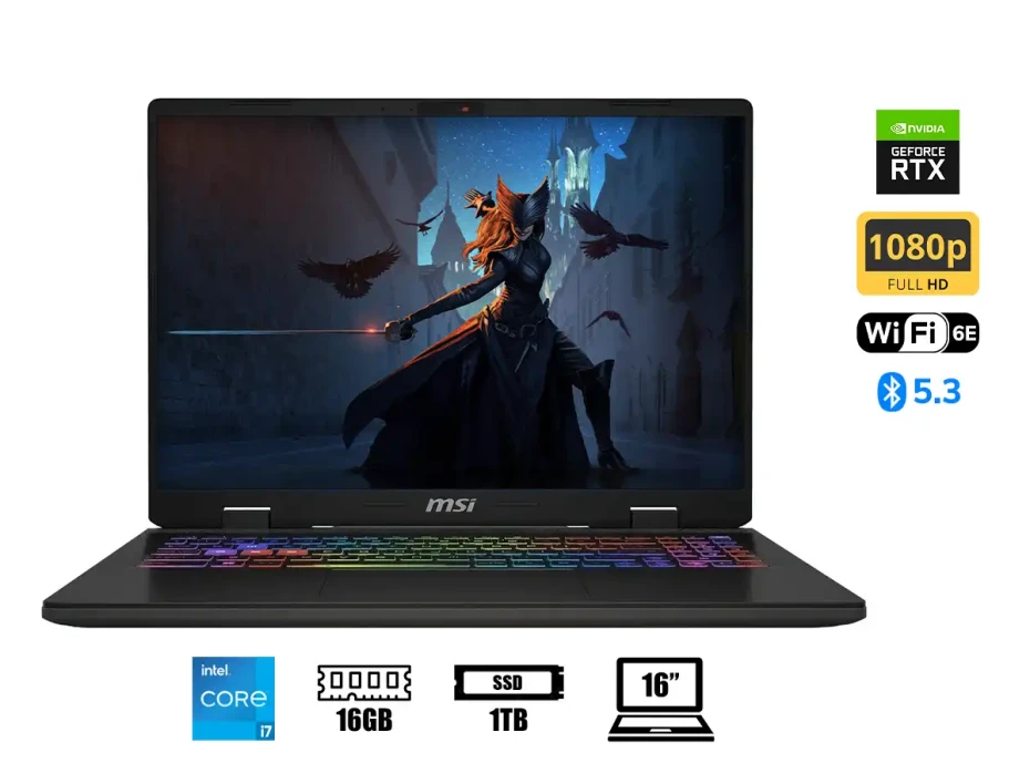 Laptop Msi Core I7-14650hx Sword 16 Hx B14vfkg (sword1614202) 16" Fhd 144hz, Ram 16gb, Ssd 1tb, Rtx 4060 8gb, Win11, 14gen.