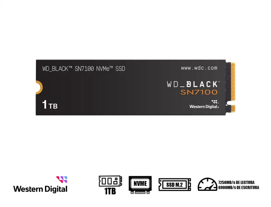 Unidad De Almacenamiento Ssd M.2 Pcie Western Digital 1tb Nvme Black Sn7100, 2280 (wds100t4x0e) Hasta 7250mb/s De Lectura