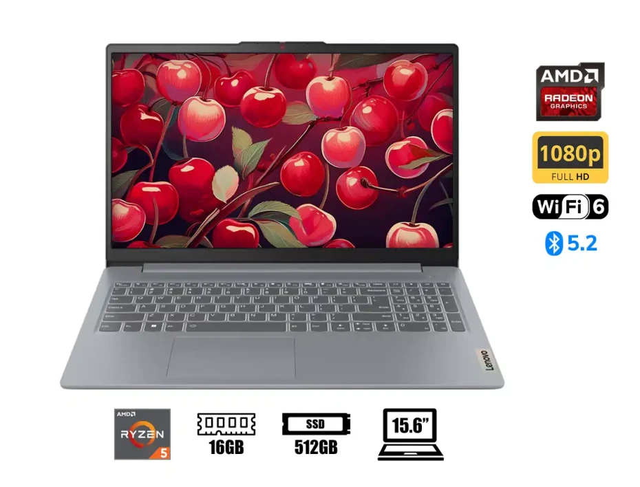 Laptop Lenovo Ryzen 5-7520u Ideapad Slim 3 15amn8 (82xq00n6lm) 15.6" Fhd Tn, Ram 16gb, Ssd 512gb, S/s, Gris Artico