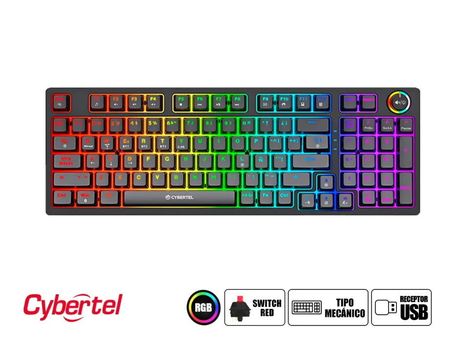 Teclado Gamer Cybertel Striker (cbx Gk1008-3m) Mecanico, Switch Rojo, Led Rgb, Negro, Control De Volumen