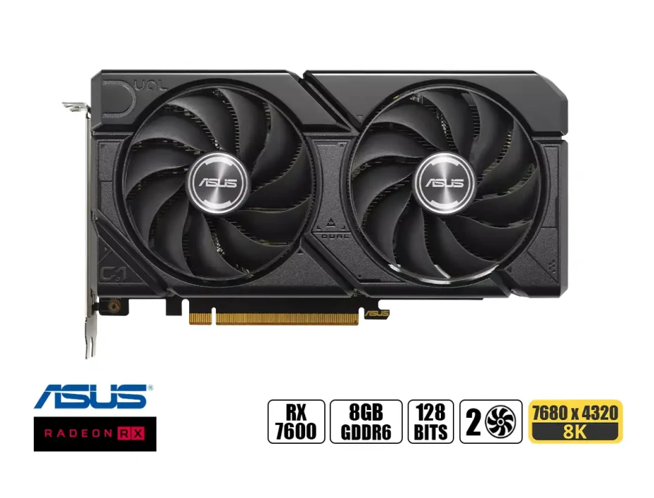 Tarjeta De Video Asus Rx 7600 8gb Gddr6 Dual (dual-rx7600-o8g-evo) Radeon 128 Bits, 2 Ventiladores