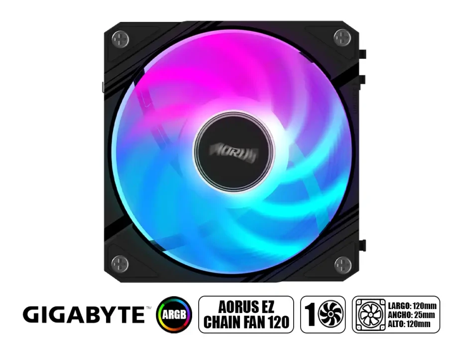 Cooler Para Case Gigabyte Rf120 Aorus Ez Chain (gp-ecfan1201) 120mm, Icue, Argb, Negro