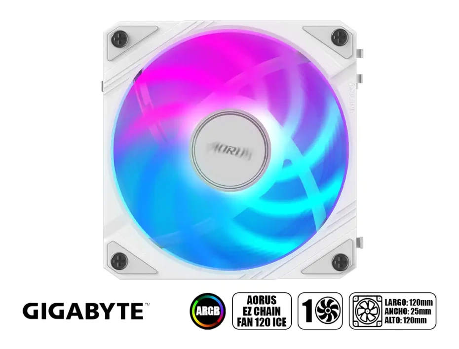 Cooler Para Case Gigabyte Rf120 Aorus Ez Chain Ice (gp-ecfan1201-ice) 120mm, Icue, Argb, Ice