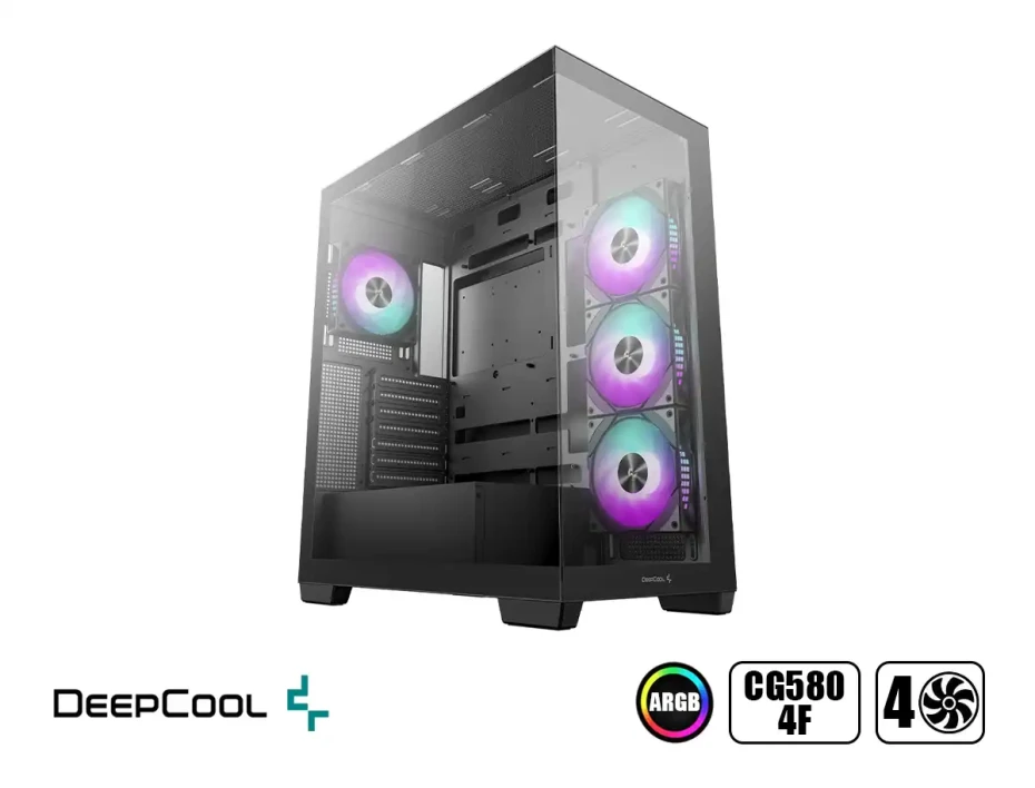 Case Deepcool Gaming Cg580 4f S/fuente  (r-cg580-bkada4-g-1) Paneles De Vidrio Templado, Negro
