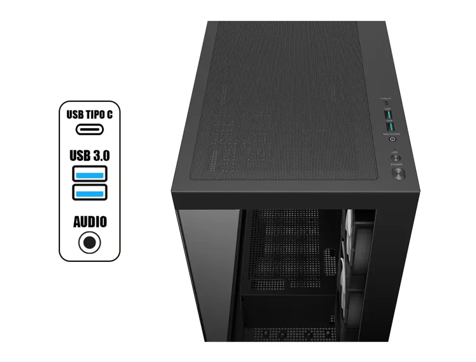 Case Deepcool Gaming Cg580 4f S/fuente  (r-cg580-bkada4-g-1) Paneles De Vidrio Templado, Negro