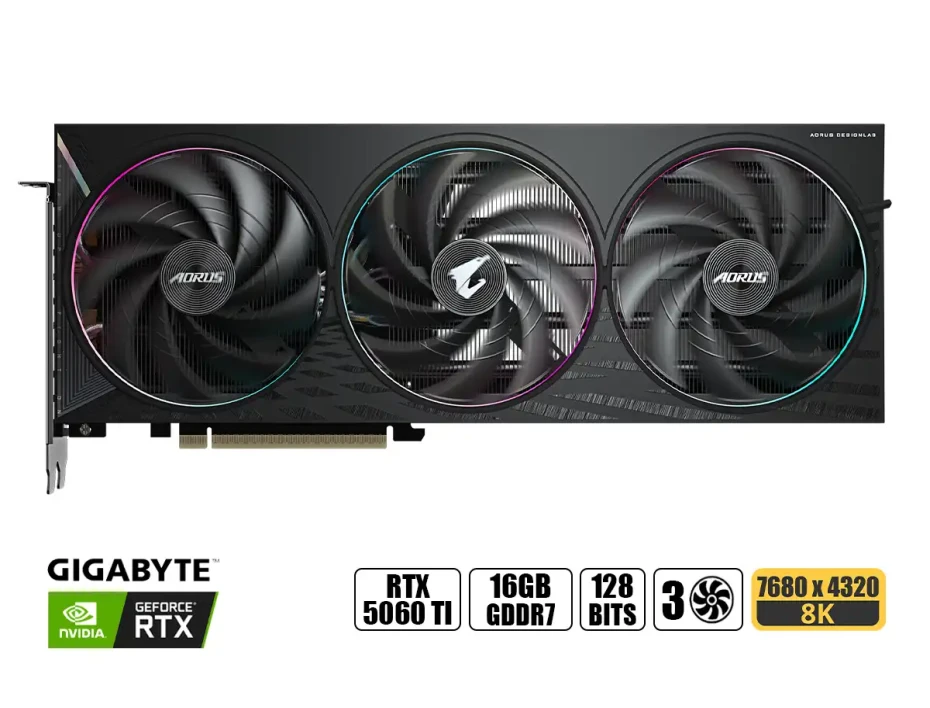 Tarjeta De Video Gigabyte Rtx 5060 Ti 16gb Aorus Elite Gddr7 (b Rtx5060 Ti Aorus Et) Geforce Nvidia 128 Bits, 3 Ventiladores