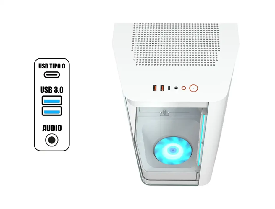 Case Cougar Gaming S/fuente, Fv270 Rgb+plataforma Rotating White  Cgr-58m6w-rgb (3858m60.0005p-rot) Panel De Vidrio, DiseÑo Pecera  4 Ventiladores, Le