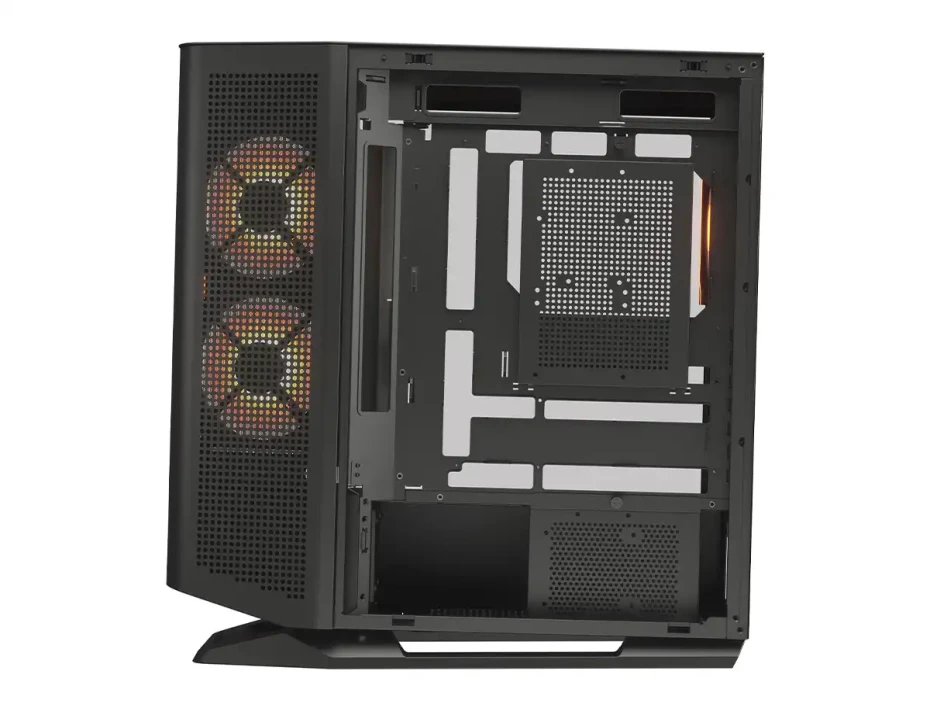 Case Cougar Gaming S/fuente, Fv270 Rgb+plataforma Rotating Black Cgr-58m6b-rgb-rgb (3858m60.0005p-rot) Panel De Vidrio, DiseÑo Pecera  4 Ventiladores,