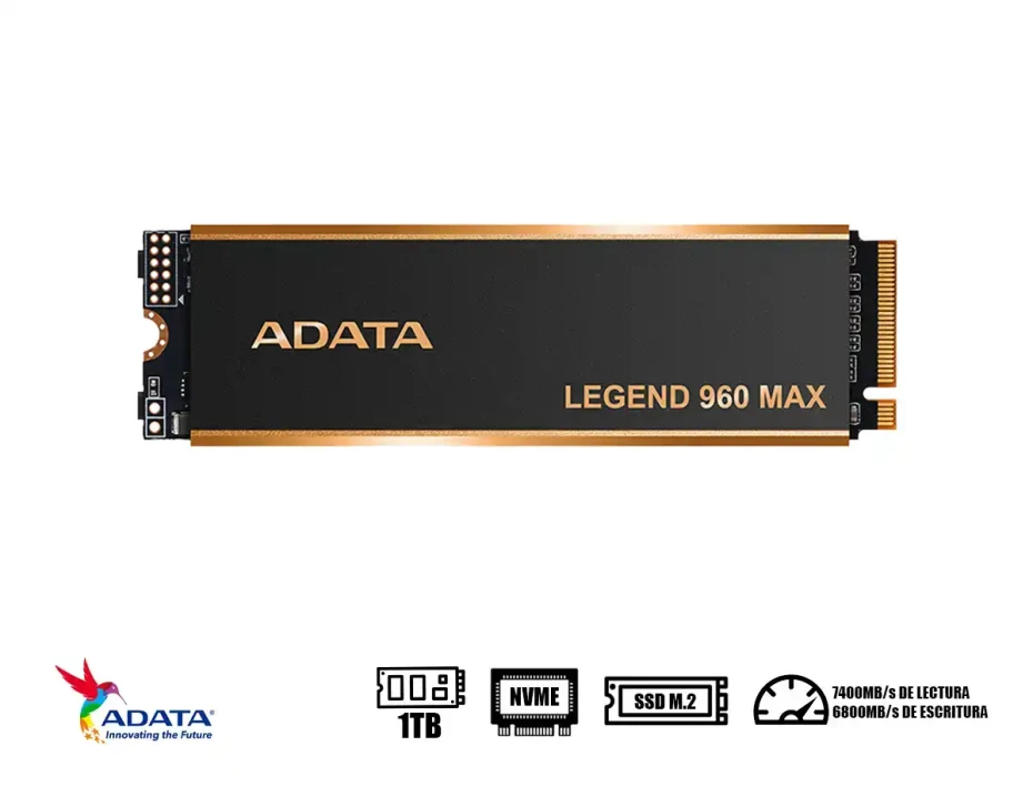 Unidad De Almacenamiento Ssd M.2 Pcie Adata 1tb Nvme Legend 960 Max, 2280 (aleg-960m-1tcs) 7400mb/s Con Discipador