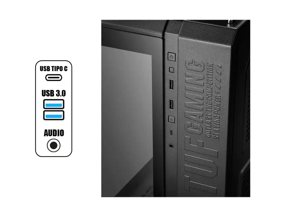 Case Asus Tuf Gaming Gt502/blk/tg S/fuente (gt502/blk/tg) Paneles De Vidrio, Negro