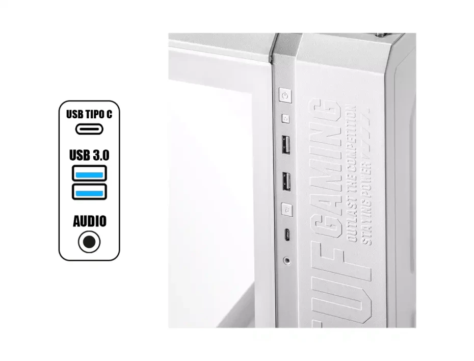 Case Asus Tuf Gaming Gt502/wht/tg S/fuente (90dc0093-b08000) Panel De Vidrio, Blanco