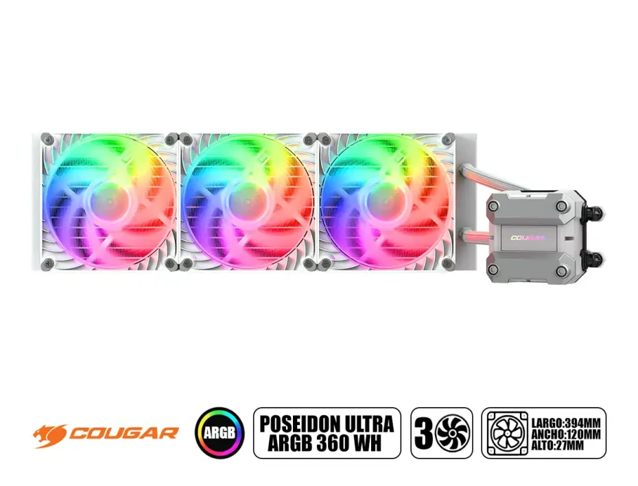 Sistema De Enfriamiento Liquido Poseidon Ultra Argb 360 Wh (3mpul360.0002) Led Argb, Blanco