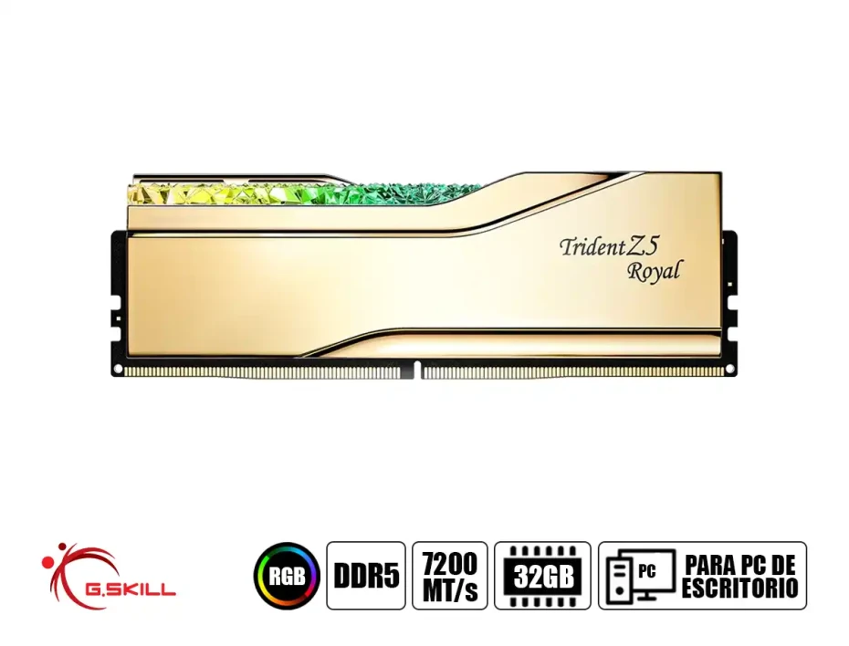 Memoria Ram G.skill Ddr5 32gb (16gbx2) Trident Z5 Royal Gold (f5-7200j3445g16gx2-tr5g) 7200 Mhz, Gold