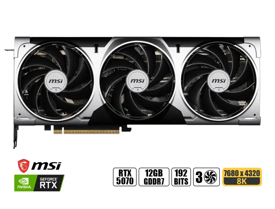 Tarjeta De Video Msi Rtx 5070 Ventus 3x Oc 12gb Gddr7 (912-msirtx50703foc) Geforce Nvidia 192 Bits, 3 Ventiladores