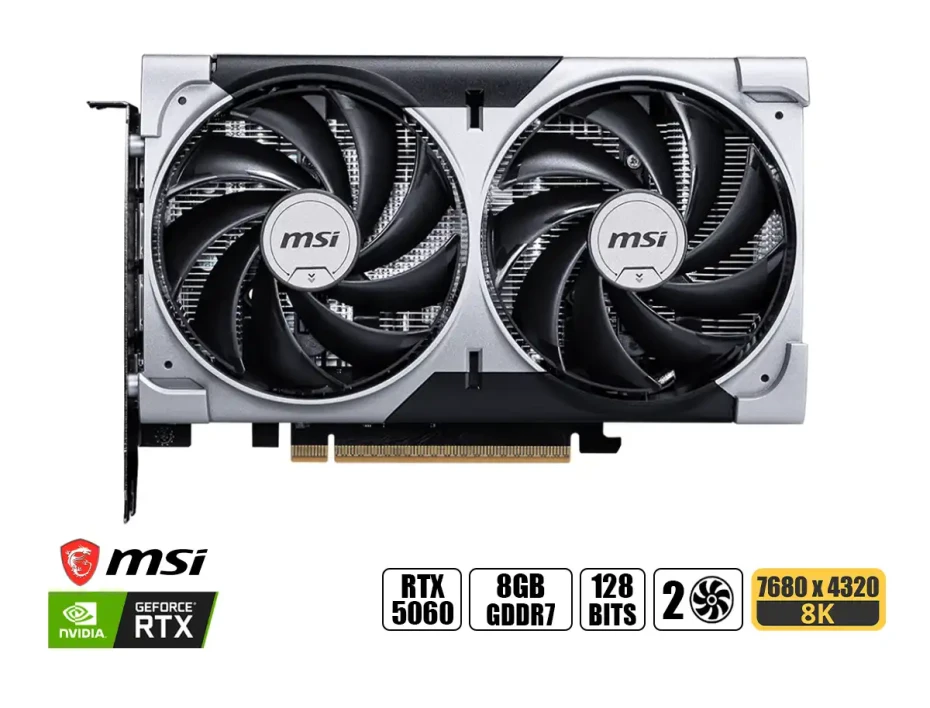 Tarjeta De Video Msi Rtx 5060 8gb Ventus 2x Oc Gddr7 (rtx 5060 8g Ventus 2x Oc) Geforce Nvidia, 128 Bits, 2 Ventiladores