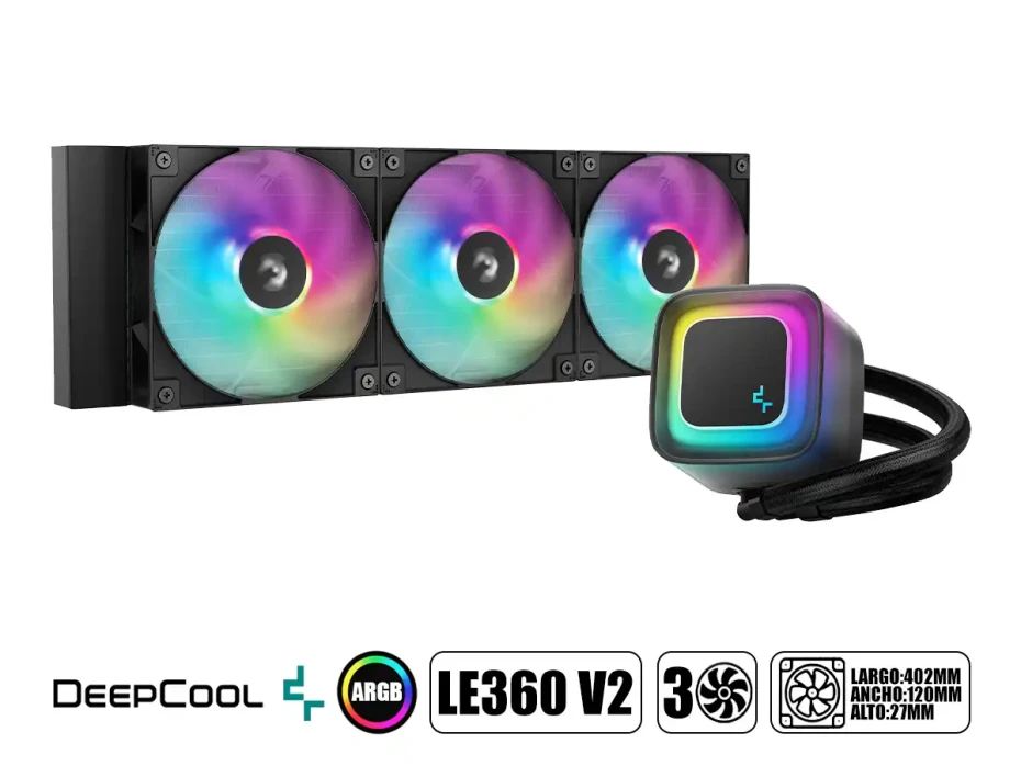 Sistema De Enfriamiento Liquido Deepcool Le360 V2 (r-le360-bkammc-g-2) 3 Ventiladores, 360mm, 2da Gen. Bomba, Led Argb